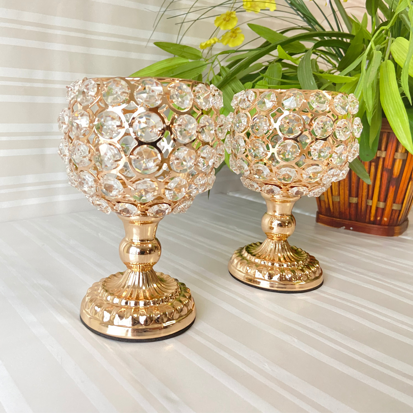 Crystal Gold Candlestick Holder for Pillar Candles