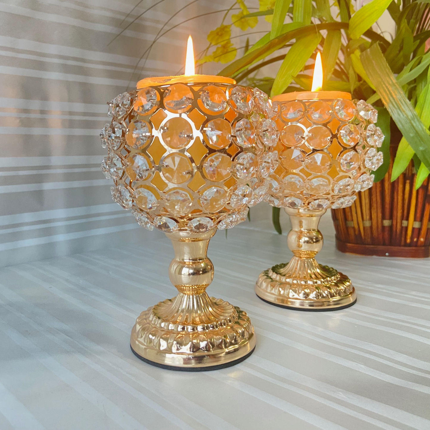 Crystal Gold Candlestick Holder for Pillar Candles