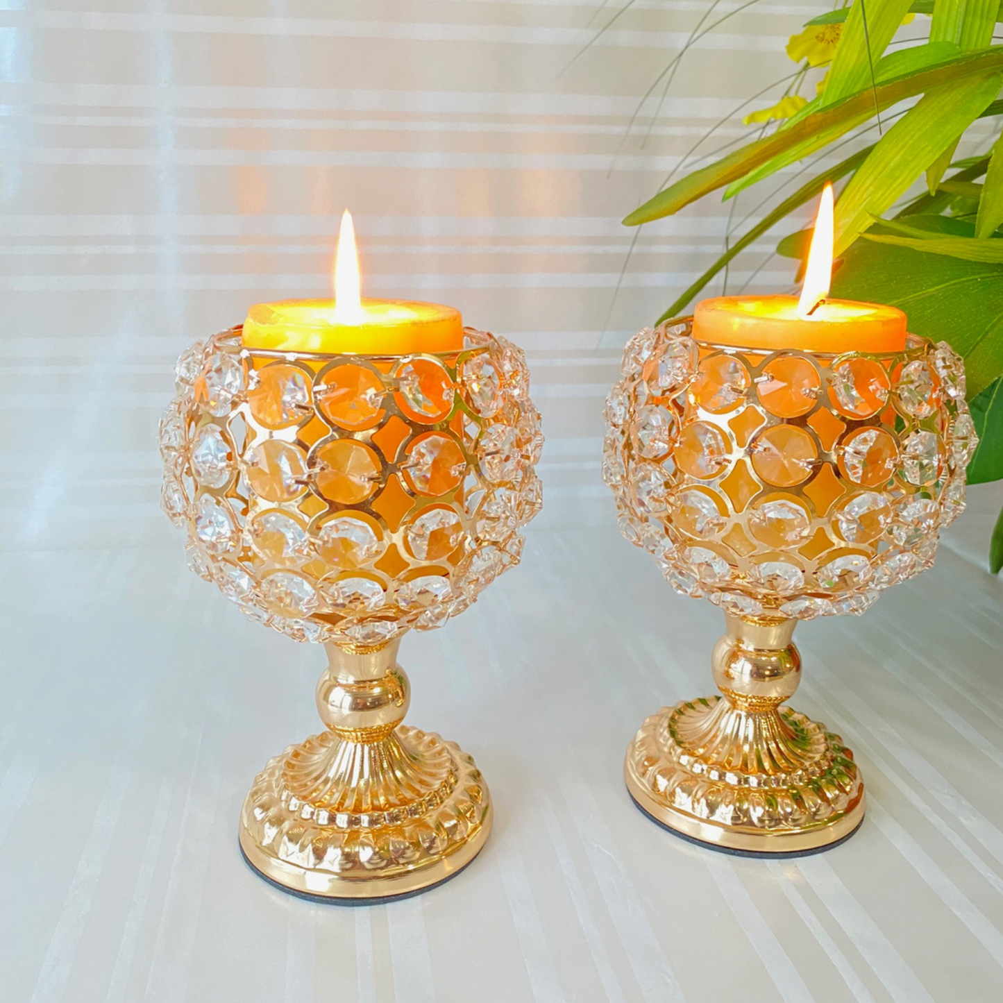 Crystal Gold Candlestick Holder for Pillar Candles