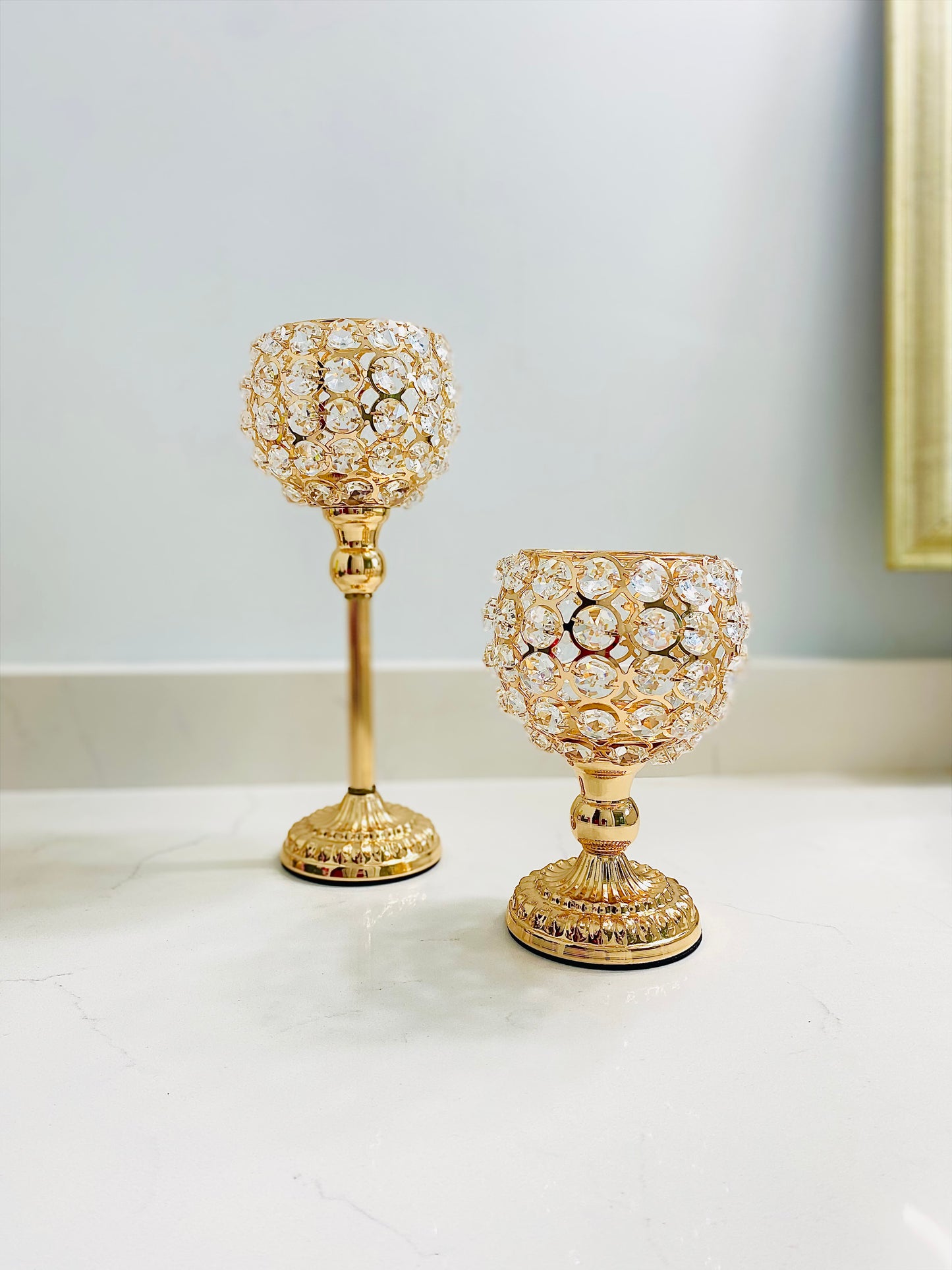 Crystal Gold Candlestick Holder for Pillar Candles