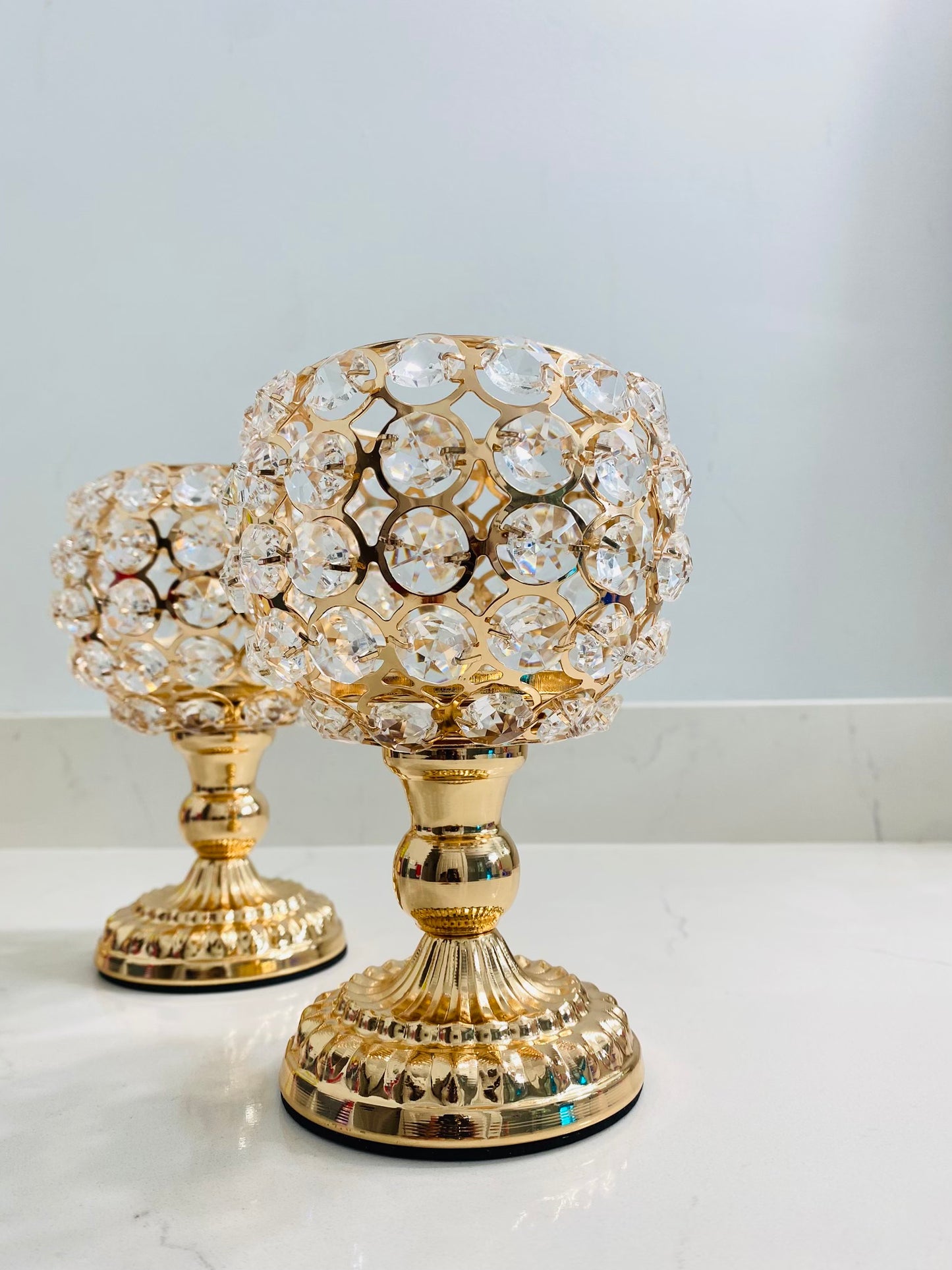 Crystal Gold Candlestick Holder for Pillar Candles