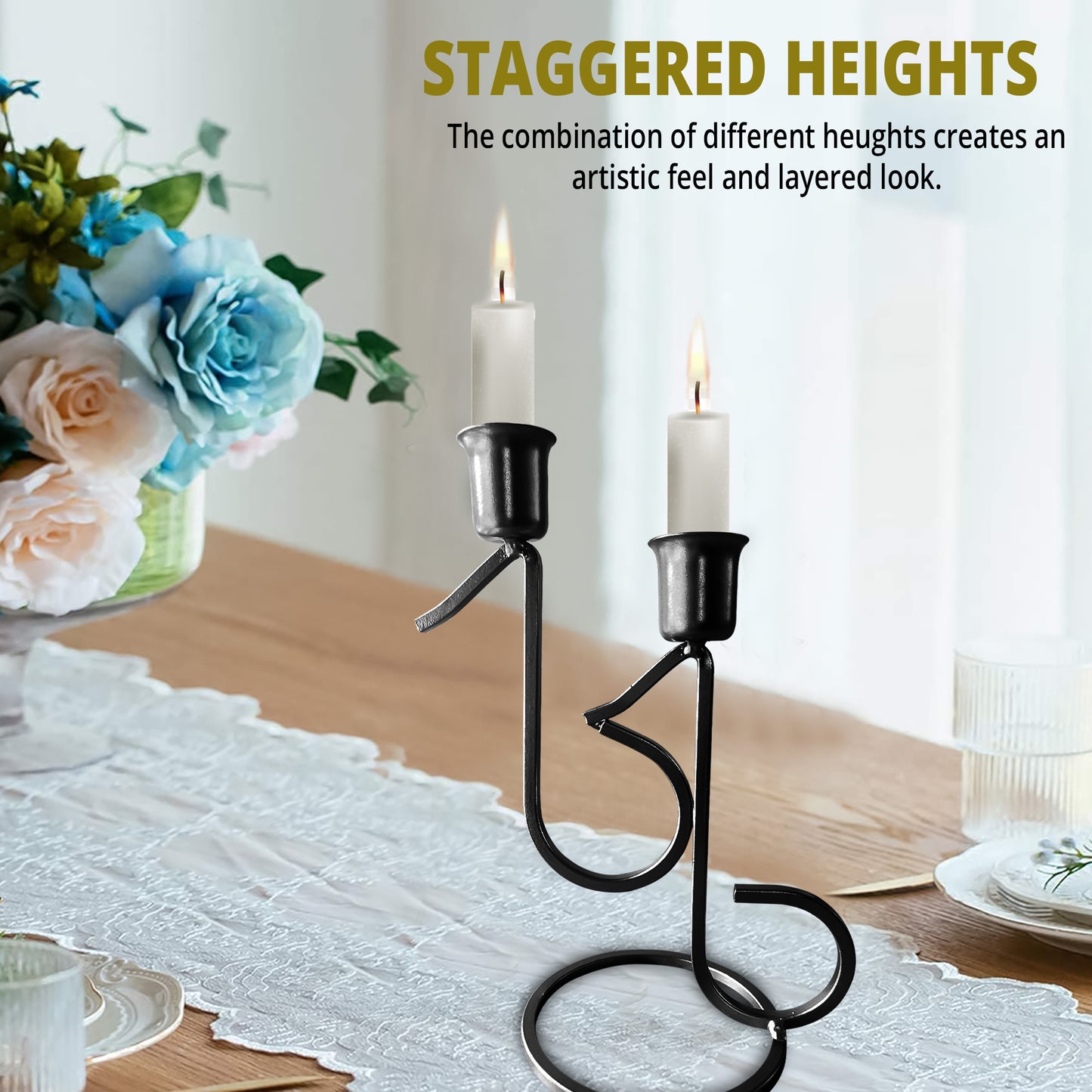 Decorative Black Candlestick Holders for Taper Candles