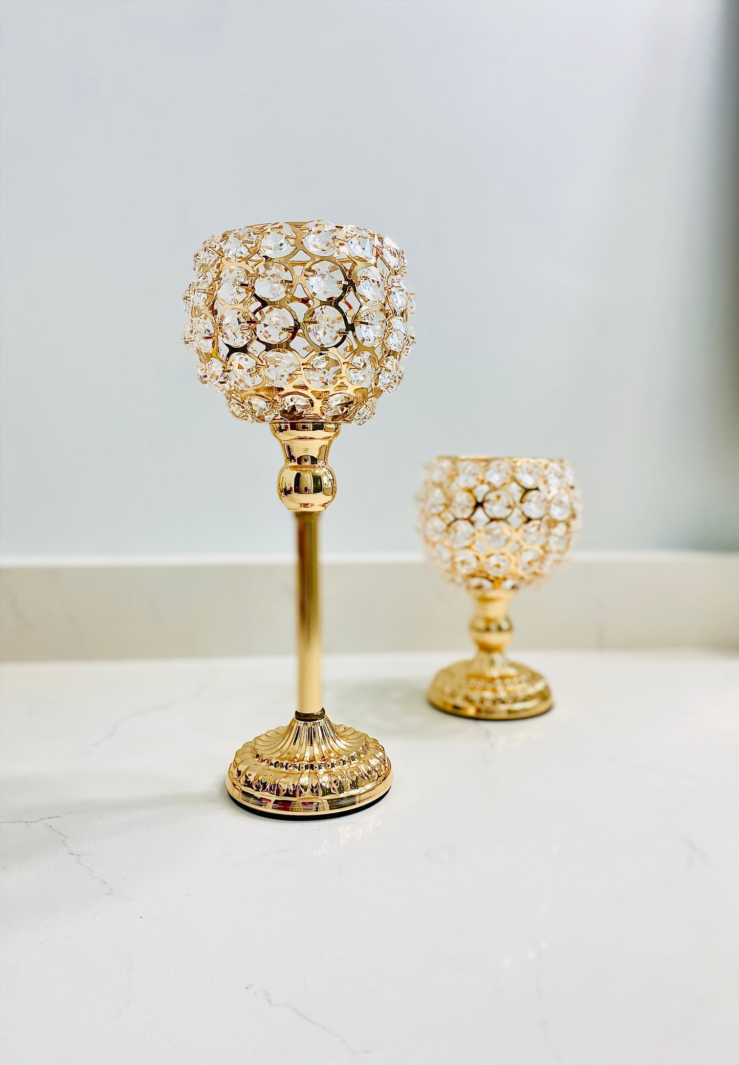 Crystal Gold Candlestick Holder for Pillar Candles