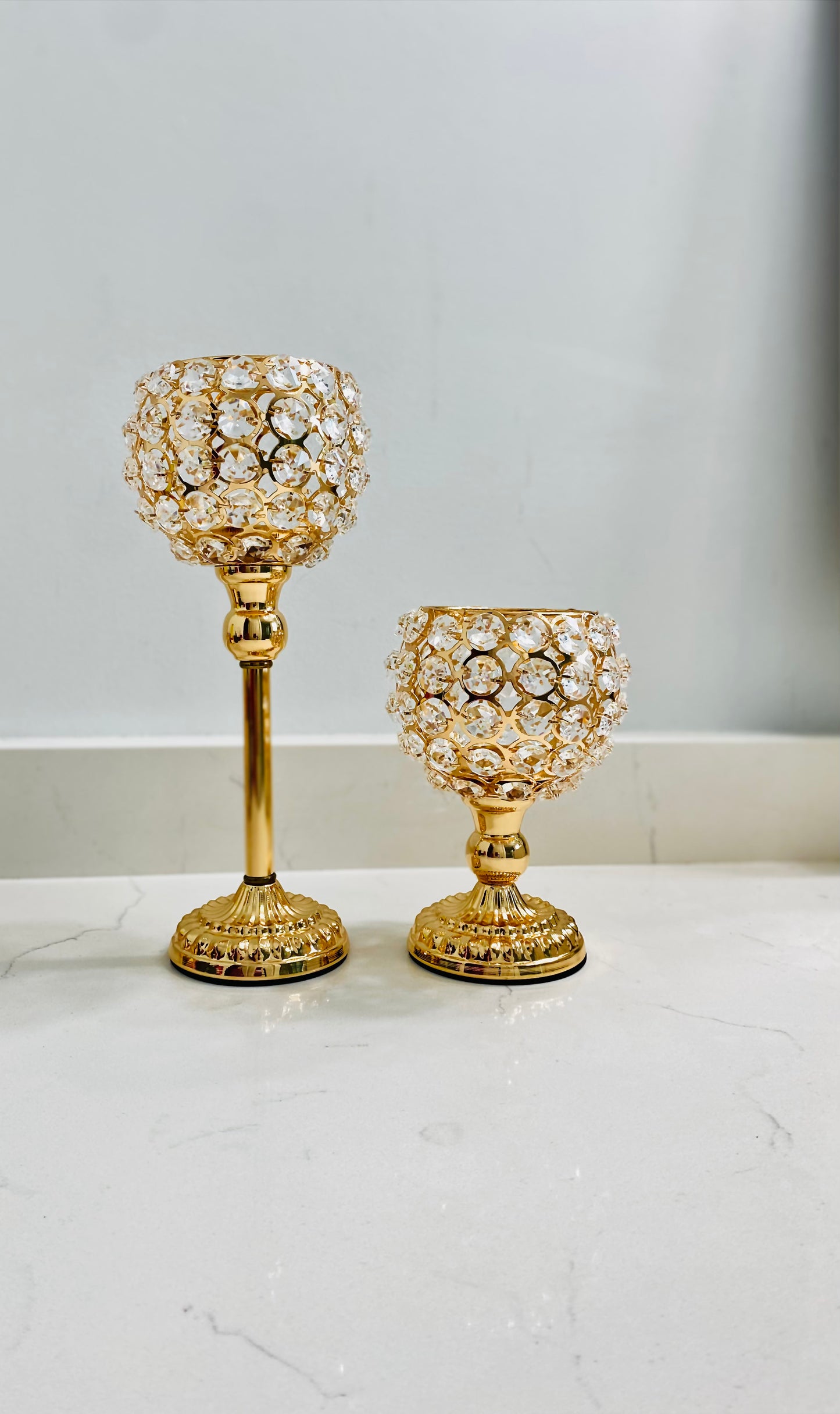 Crystal Gold Candlestick Holder for Pillar Candles