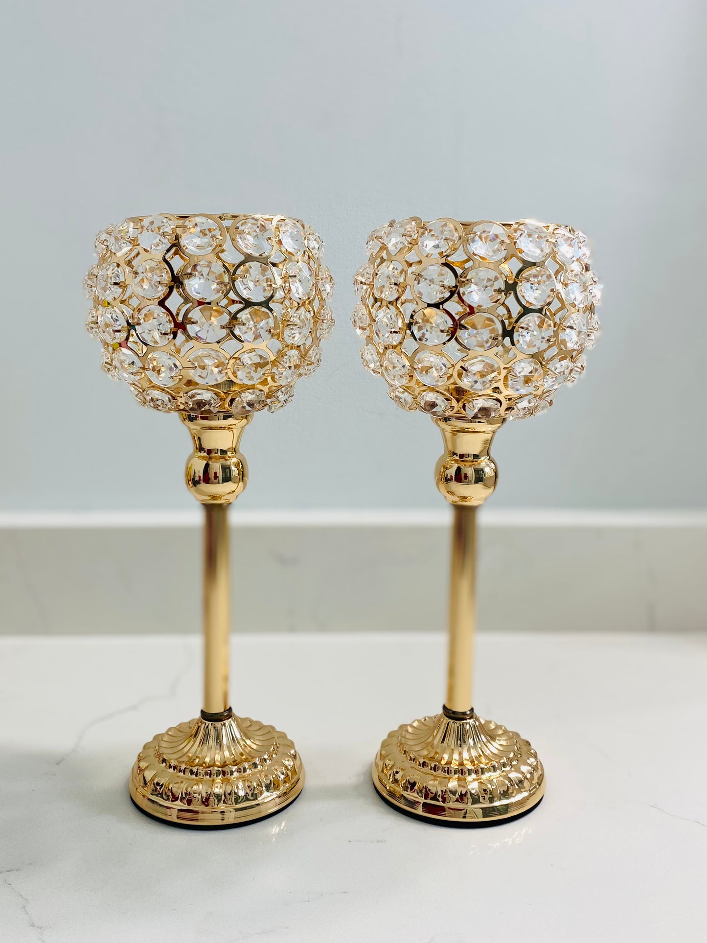 Crystal Gold Candlestick Holder for Pillar Candles